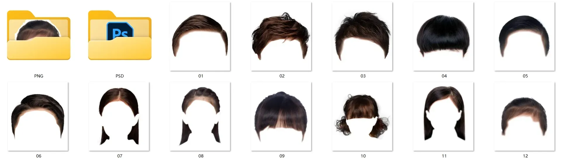 Photoshop 证件照换头发，男女儿童头发模板